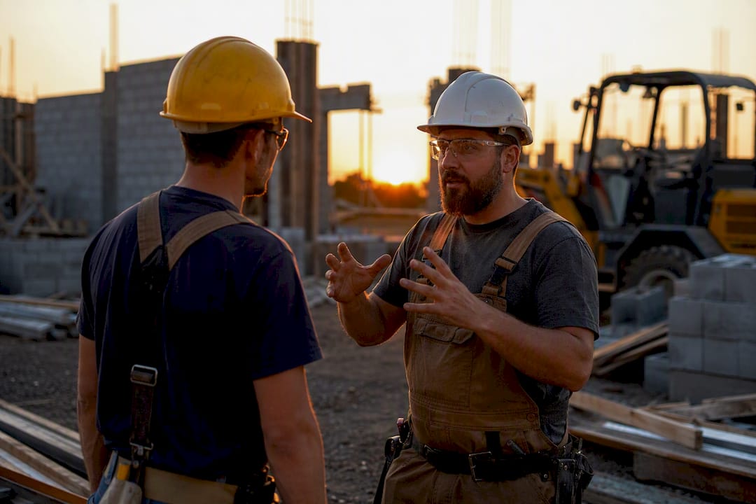 Technician directing crew on construction site