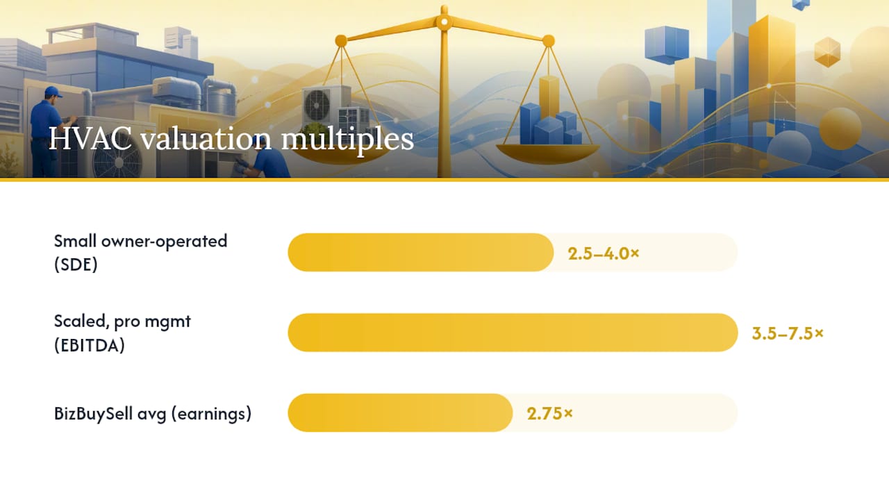 Diagram showing HVAC business valuation multiples ranges
